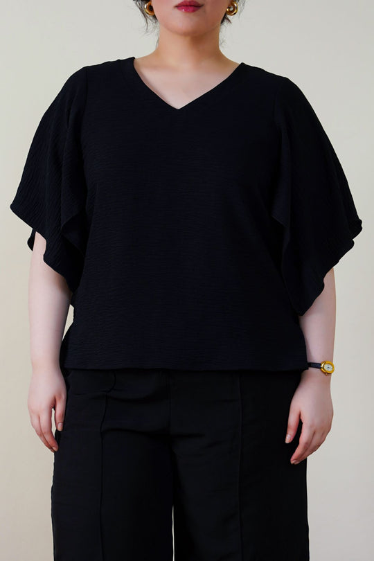 BLACK BATWING FLOWY SHIRT