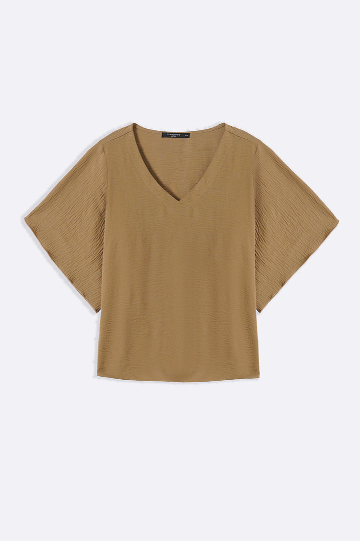 TAUPE BATWING FLOWY SHIRT