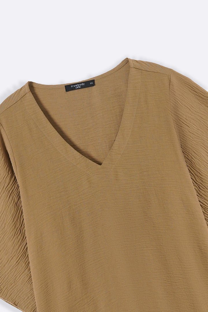 TAUPE BATWING FLOWY SHIRT