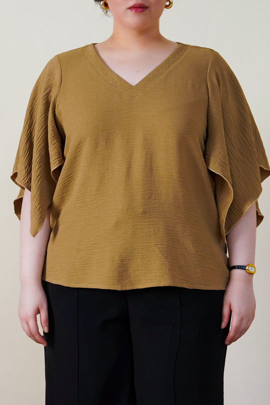 TAUPE BATWING FLOWY SHIRT