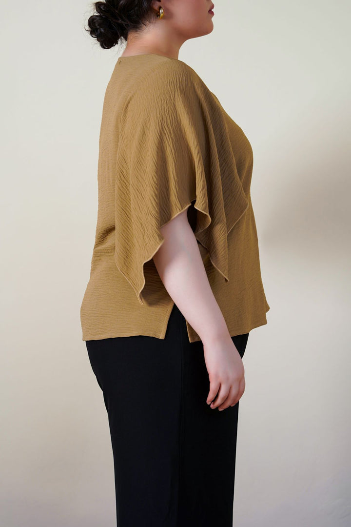 TAUPE BATWING FLOWY SHIRT