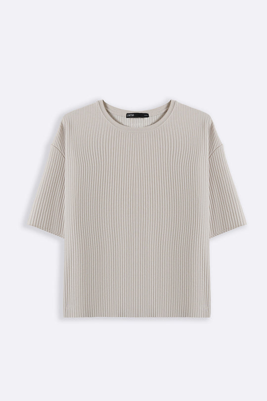 BEIGE LINEA STRETCHY TEE