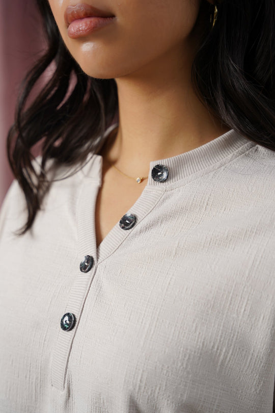 IVORY STRETCHY HENLEY TOP