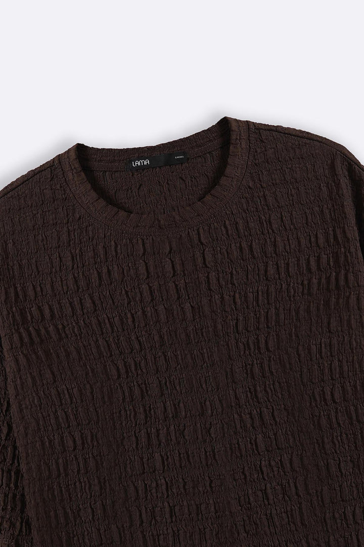 BROWN BUBBLE CRINKLE TEE