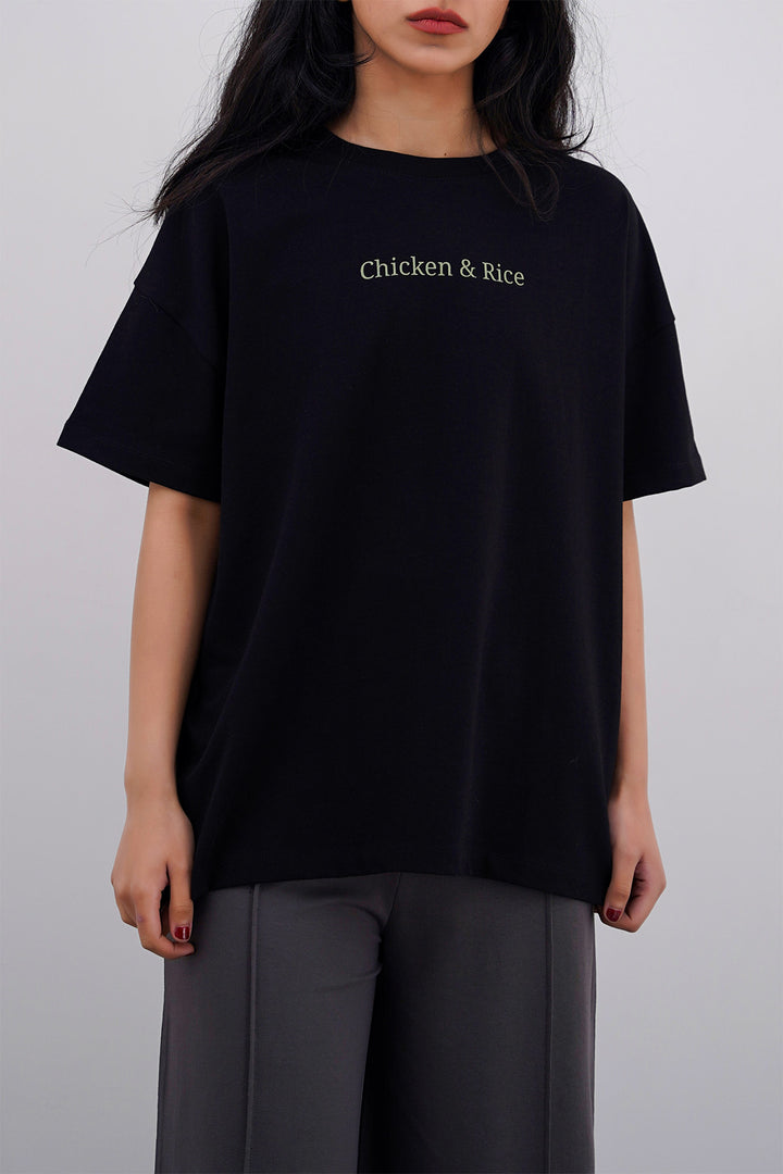 BLACK CHICKEN & RICE OVERSIZED TEE