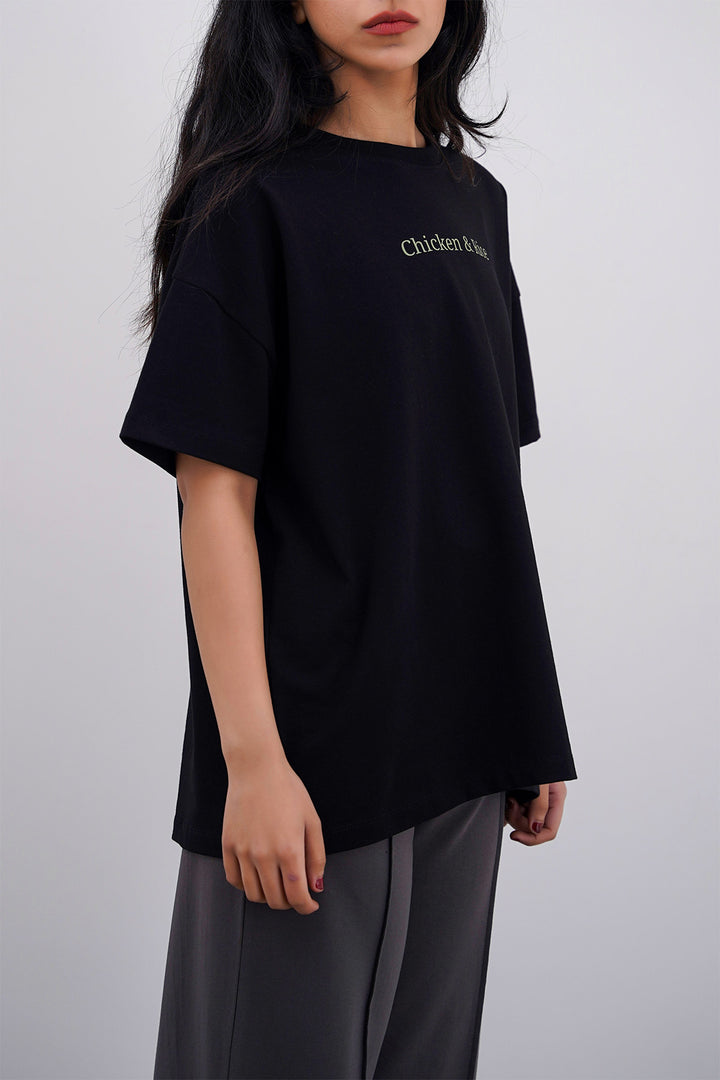 BLACK CHICKEN & RICE OVERSIZED TEE