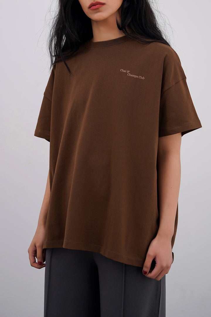 TAUPE CHAI & CHAMPA CLUB OVERSIZED TEE