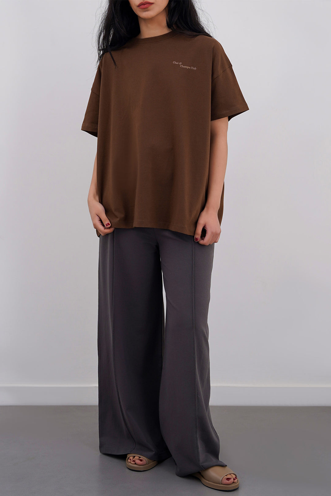 TAUPE CHAI & CHAMPA CLUB OVERSIZED TEE