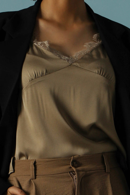 BEIGE SILK LACE CAMISOLE TOP