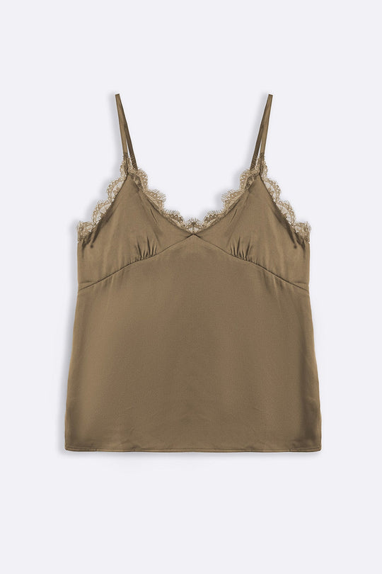 BEIGE SILK LACE CAMISOLE TOP