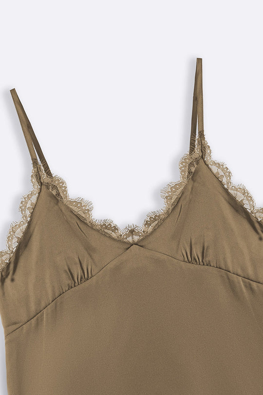 BEIGE SILK LACE CAMISOLE TOP