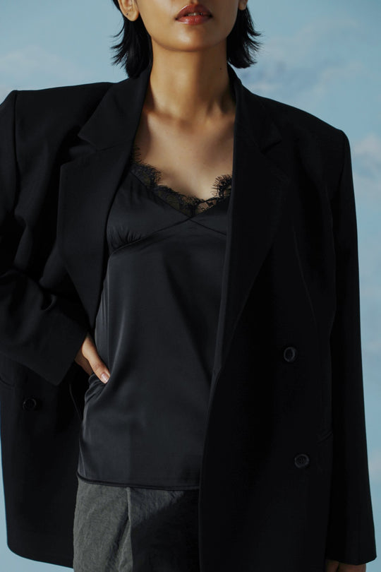 BLACK SILK LACE CAMISOLE TOP