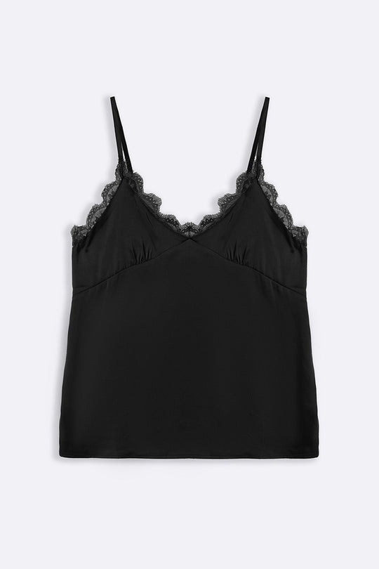 BLACK SILK LACE CAMISOLE TOP
