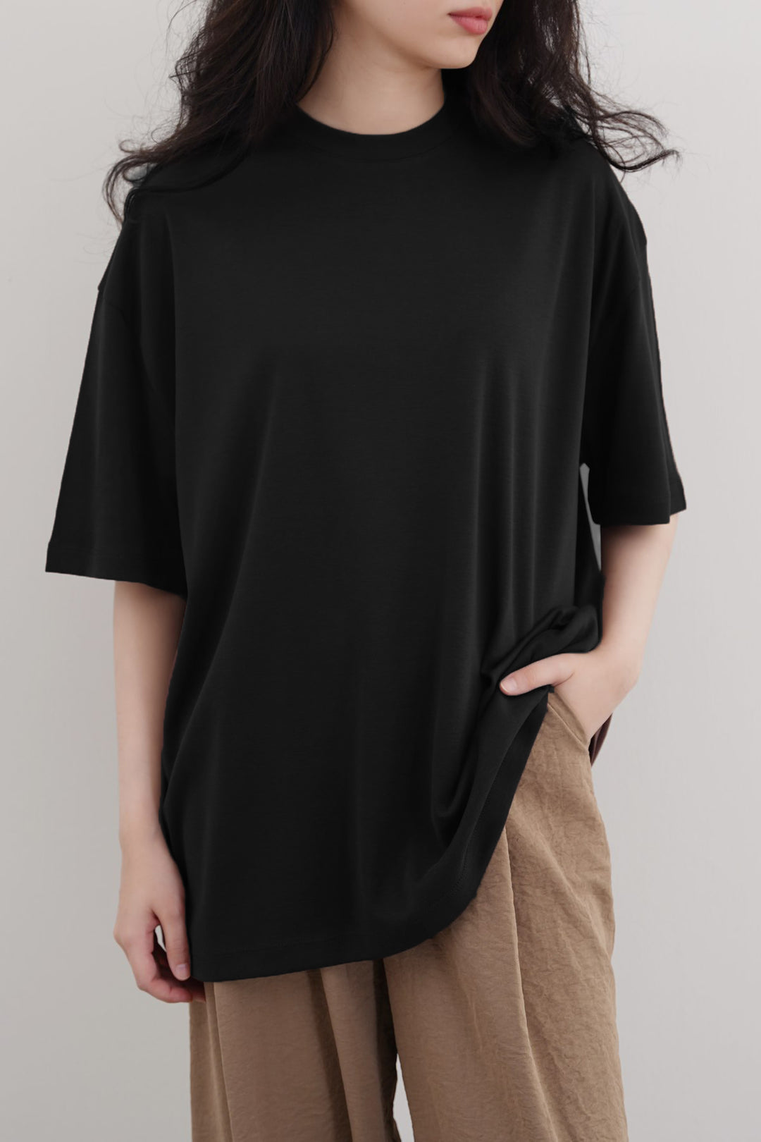 BLACK LYOCELL COTTON TEE