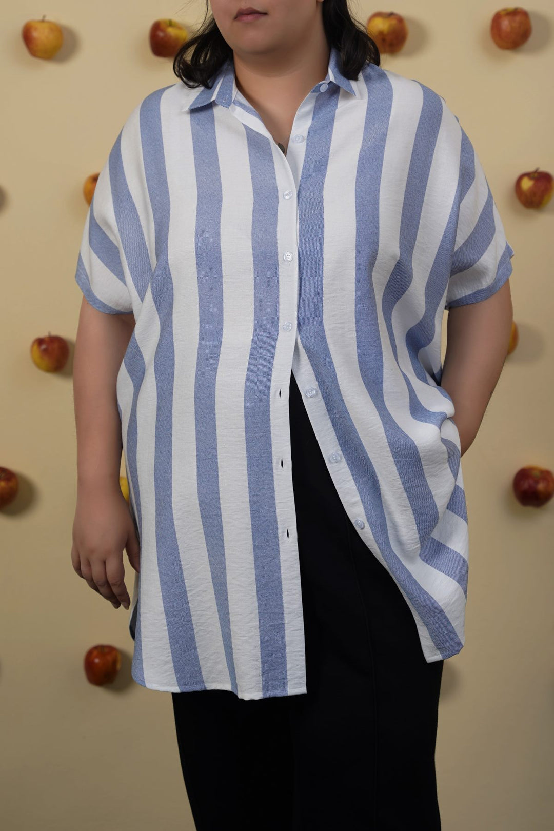 BLUE CURVE STRIPED HOLIDAY TUNIC