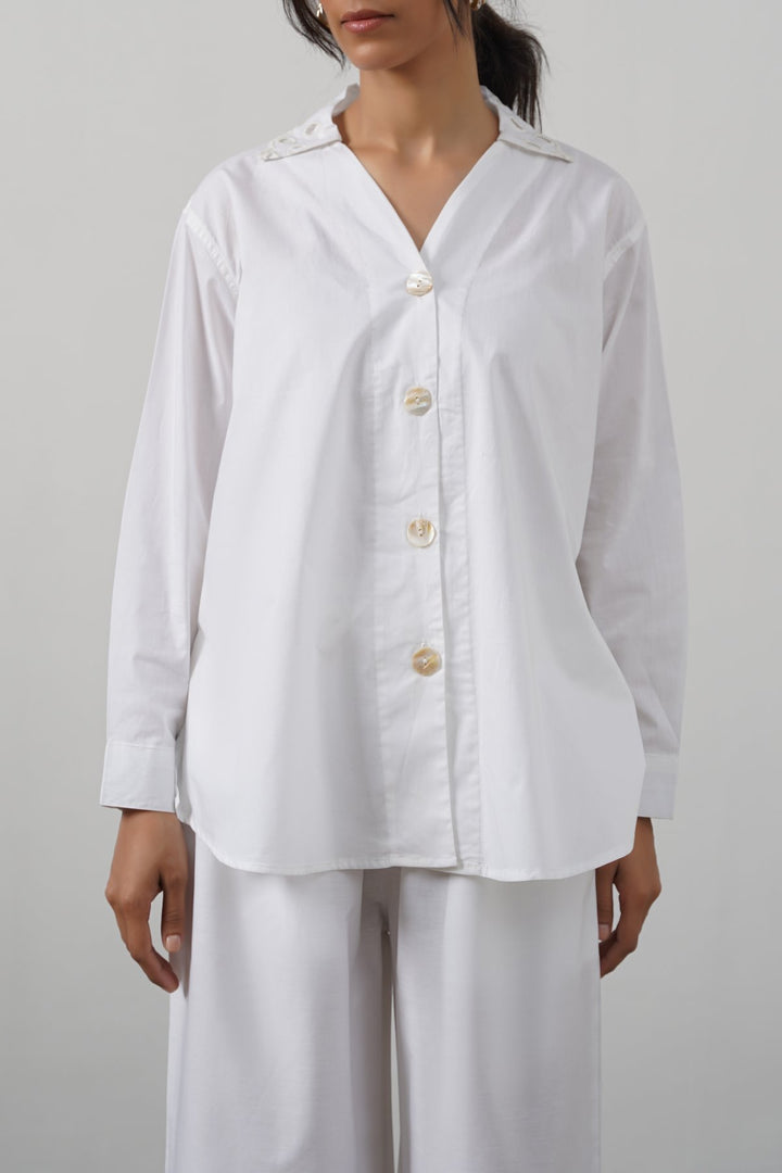 CREME CUTWORK COLLAR SHIRT