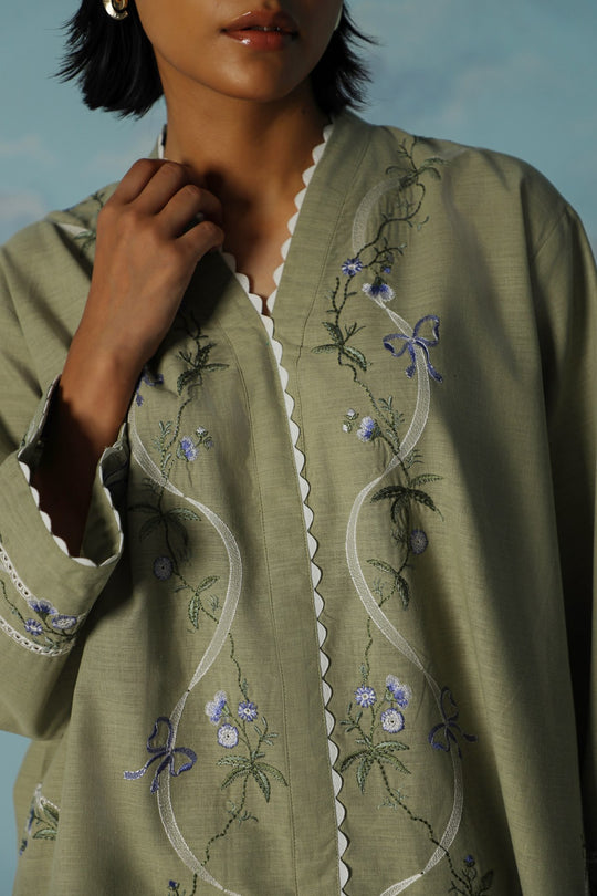 LIGHT GREEN VIOLA AND SAGE EMBROIDERED SHIRT