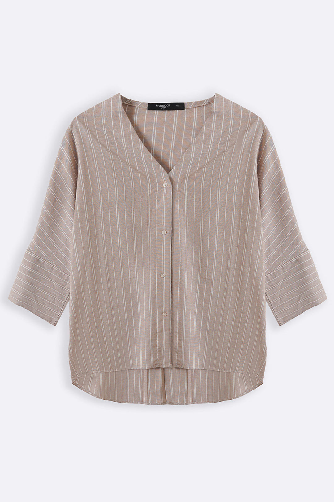 BEIGE CURVE STRIPED BATWING SHIRT