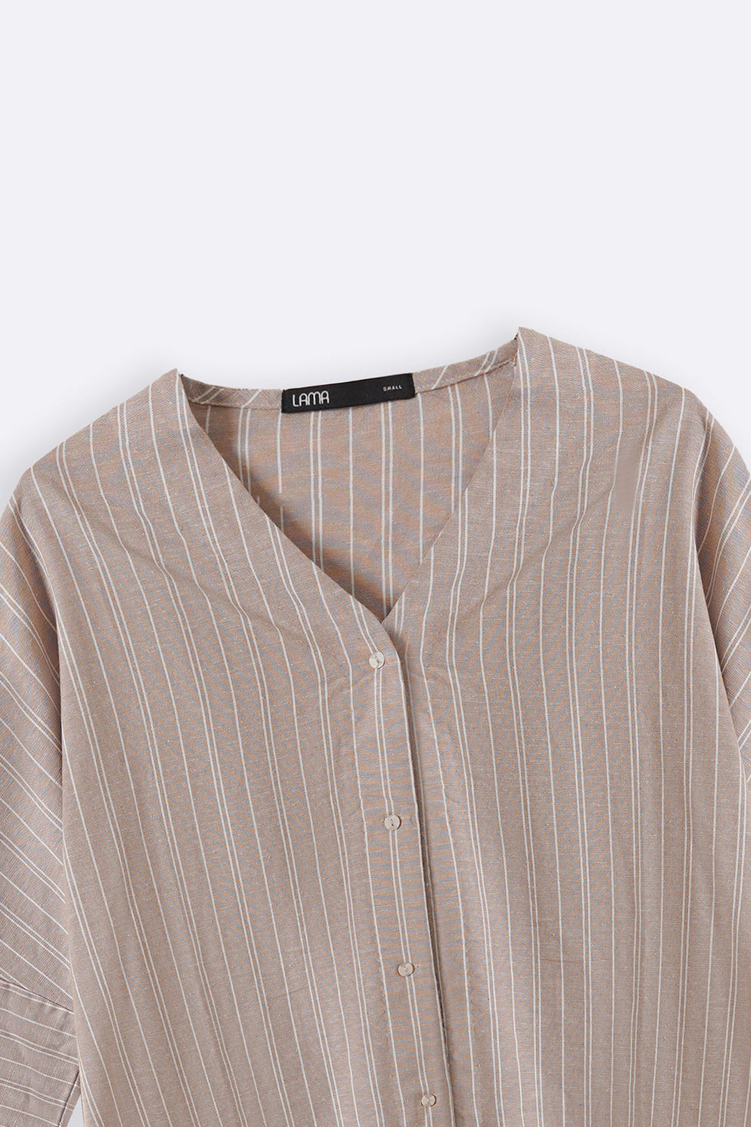 BEIGE CURVE STRIPED BATWING SHIRT