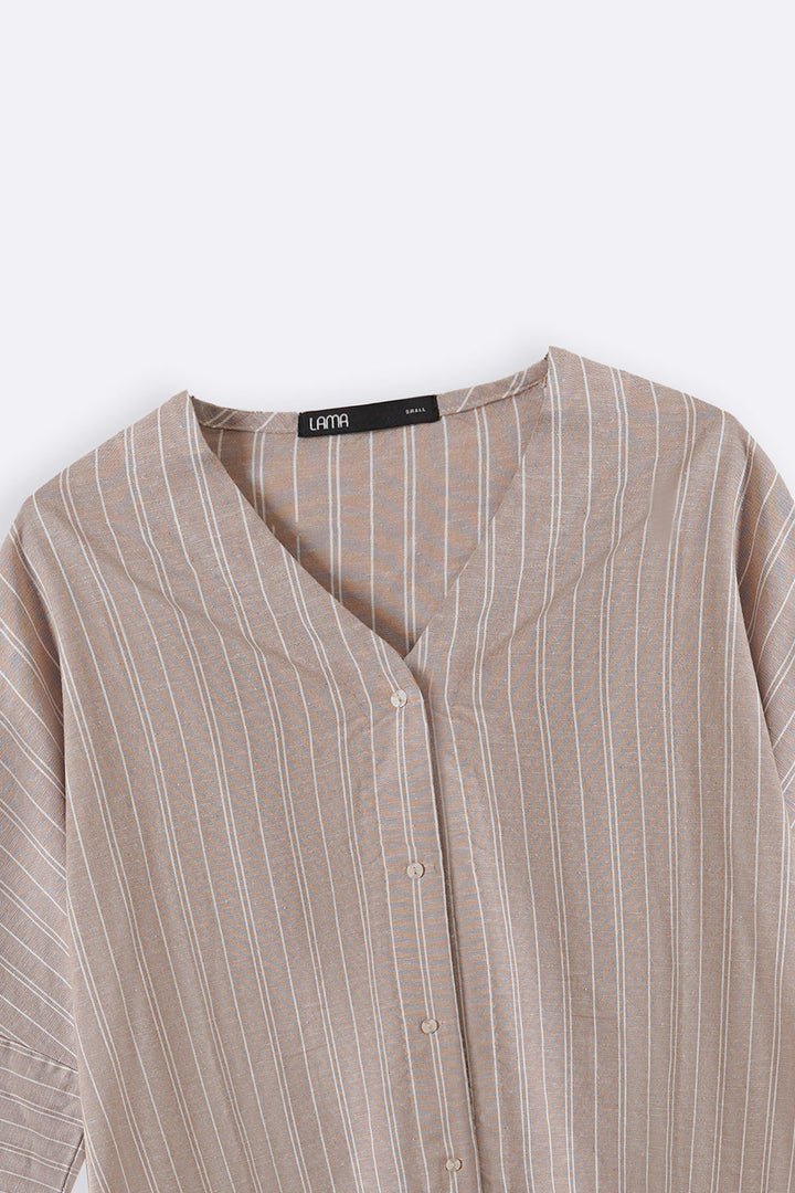 BEIGE CURVE STRIPED BATWING SHIRT