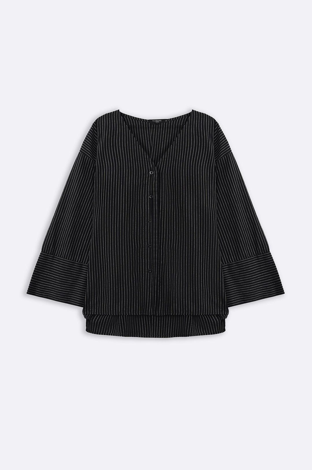 BLACK CURVE STRIPED BATWING SHIRT