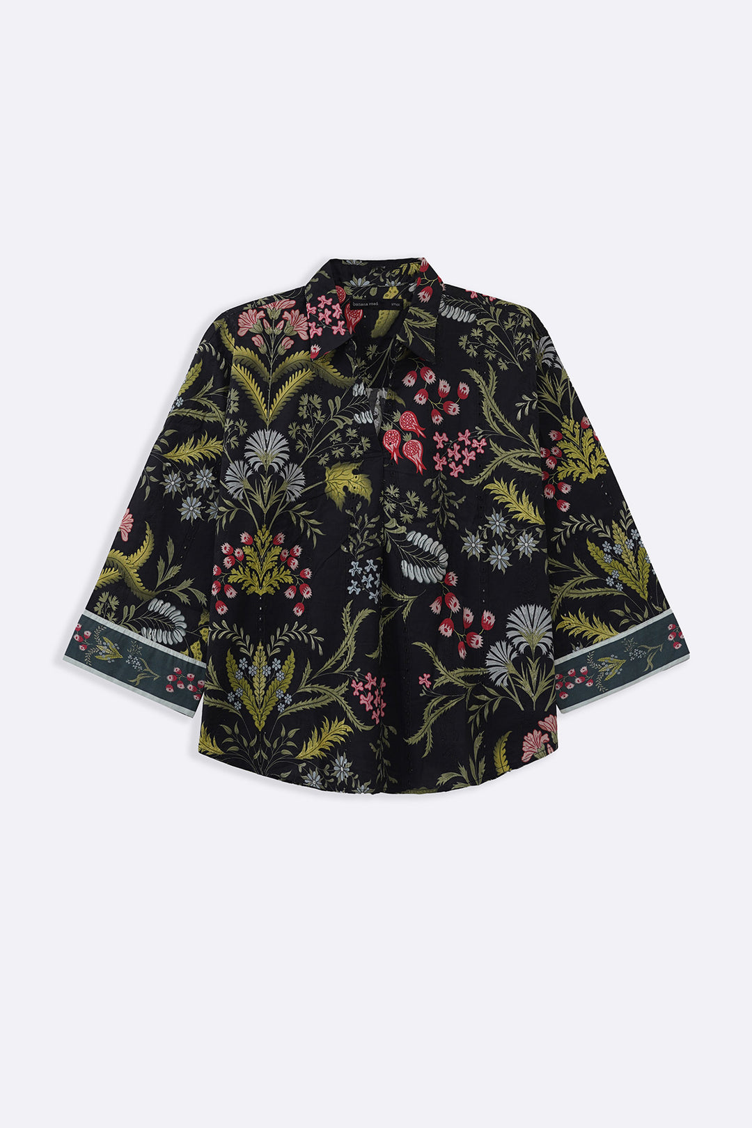BLACK BOTANICAL EMBROIDERED SHIRT