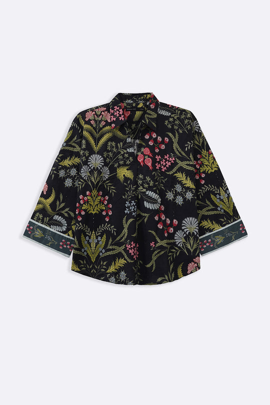 BLACK BOTANICAL EMBROIDERED SHIRT