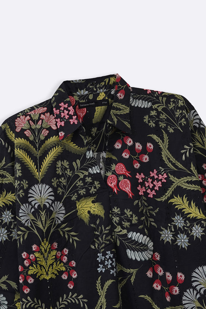 BLACK BOTANICAL EMBROIDERED SHIRT