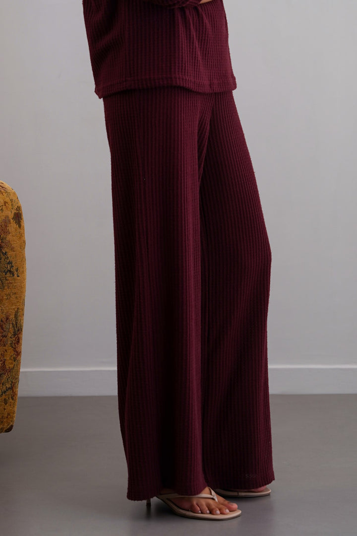 WINE WAFFLE KNIT PANTS