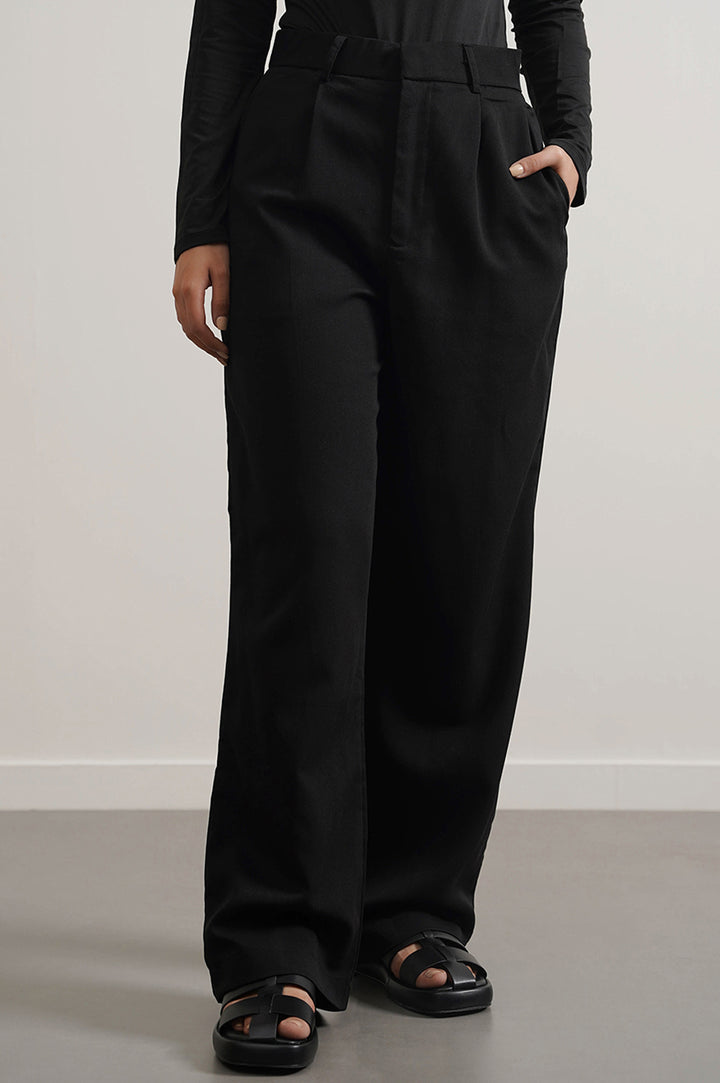 BLACK WIDE LEG TROUSERS