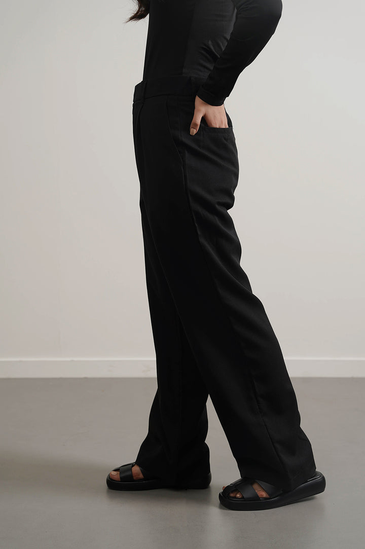 BLACK WIDE LEG TROUSERS