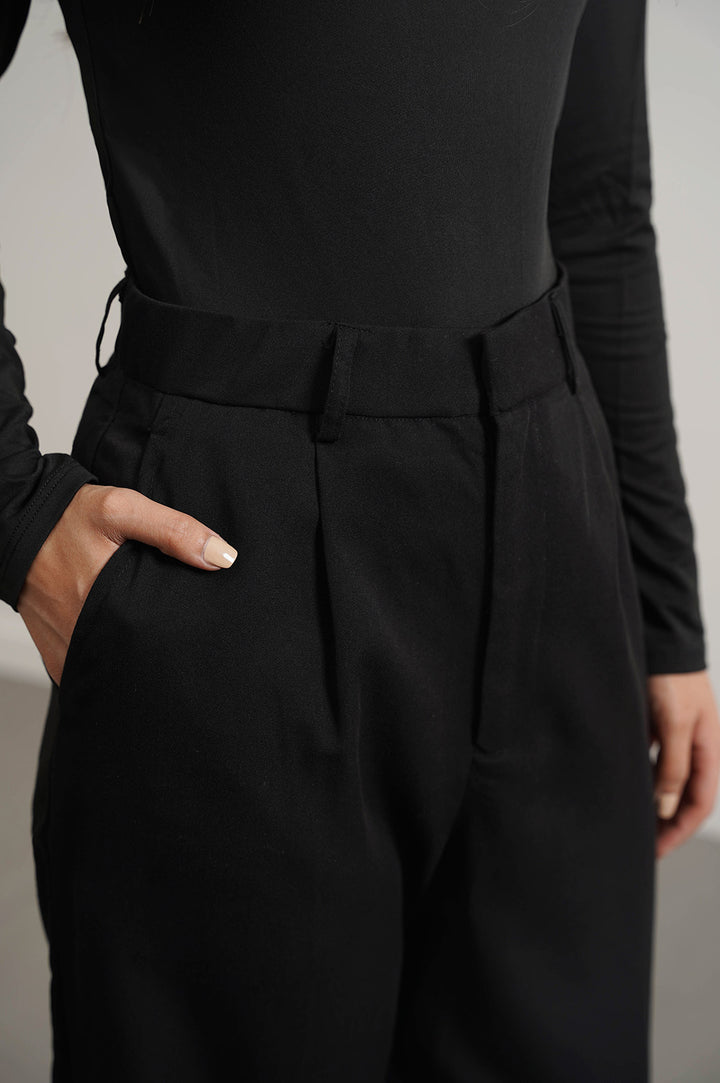 BLACK WIDE LEG TROUSERS