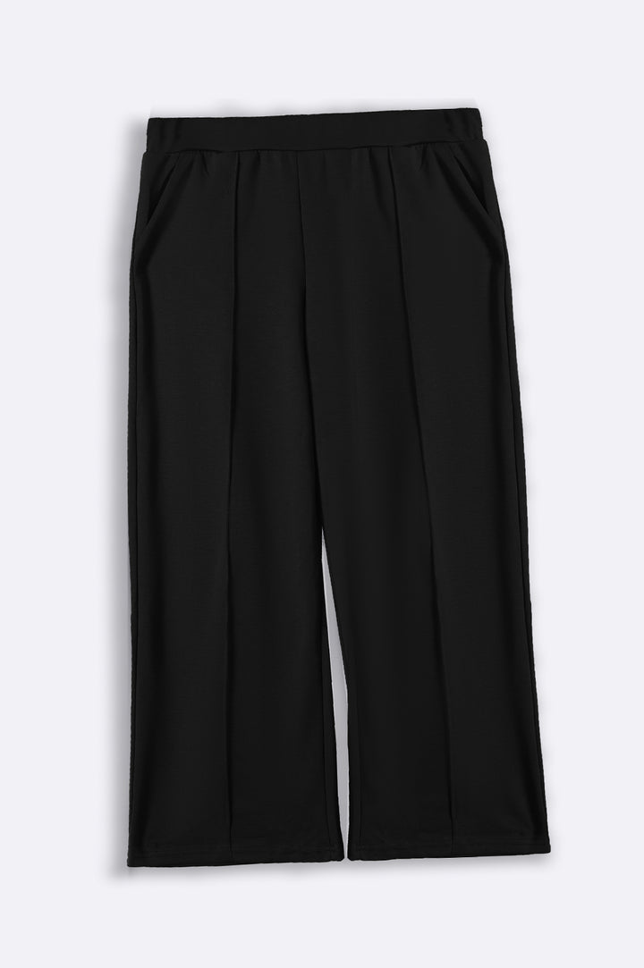 BLACK CURVE PLEATED TROUSERS