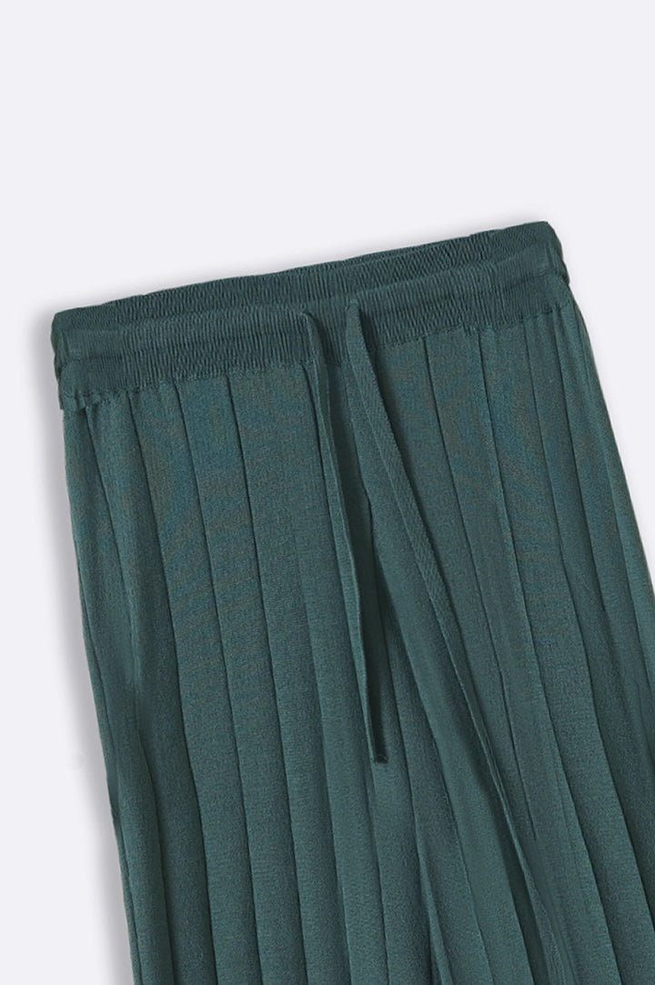 GREEN RIB-KNIT STRAIGHT PANTS