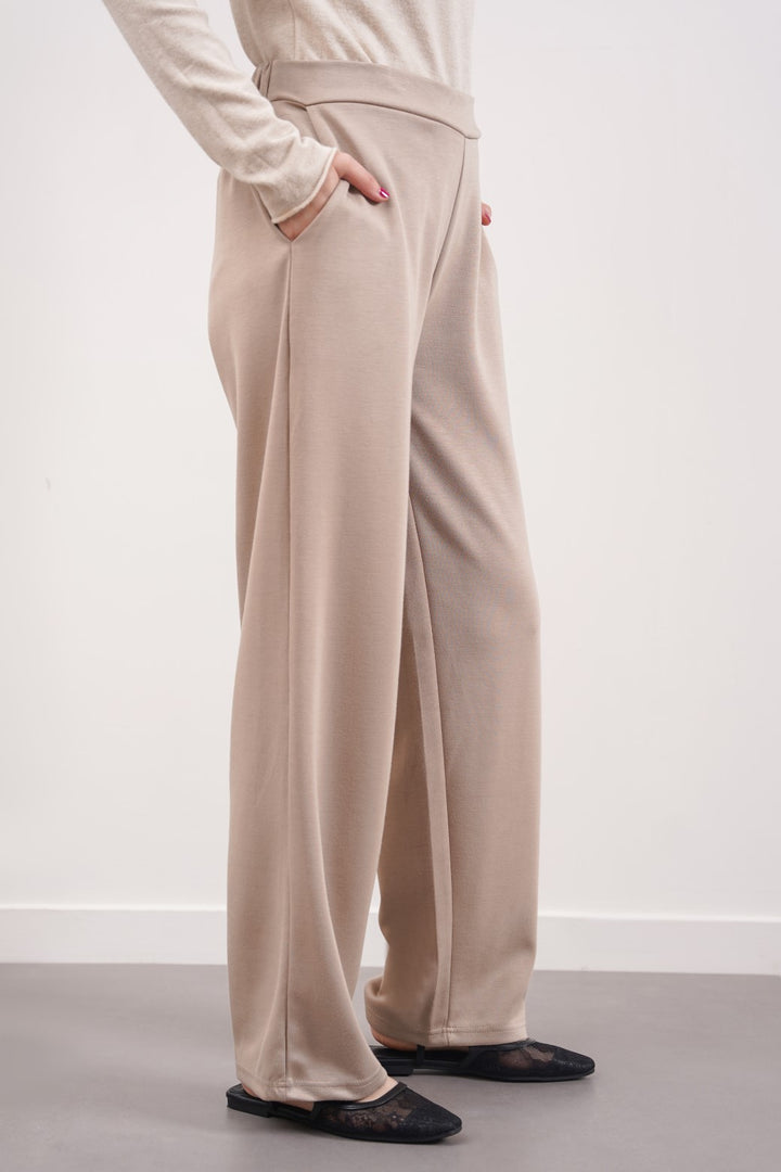 KHAKI NEOPRENE STRAIGHT-LEG PANTS