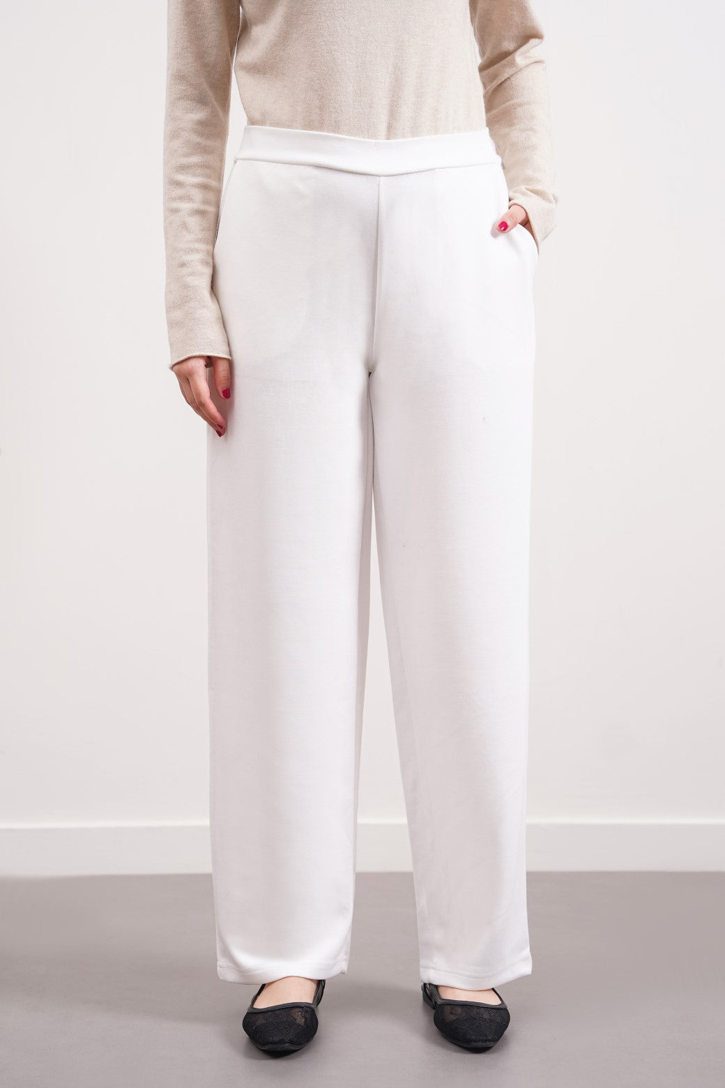 WHITE NEOPRENE STRAIGHT-LEG PANTS