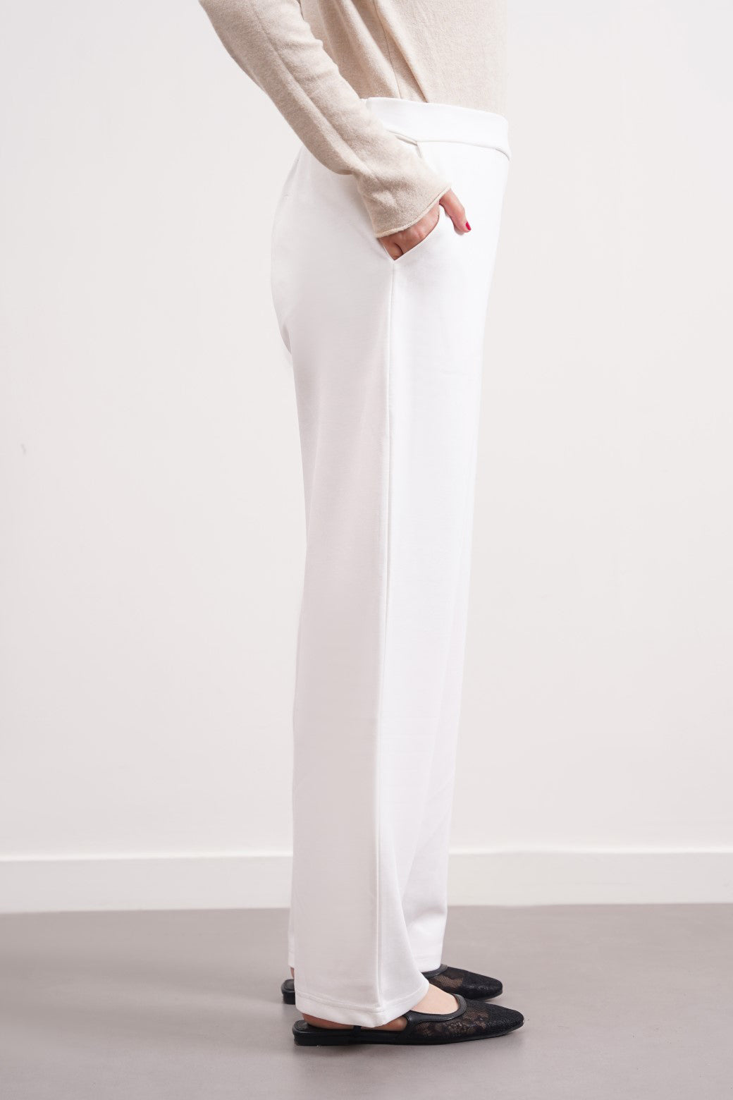 WHITE NEOPRENE STRAIGHT-LEG PANTS