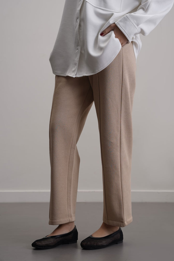 BEIGE FLEECE EASY SLACKS