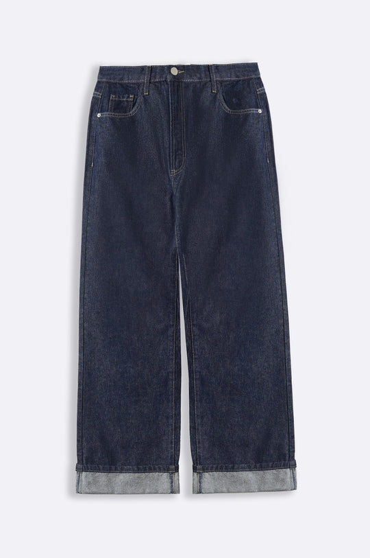 DARK BLUE FOLD UP STRAIGHT JEANS