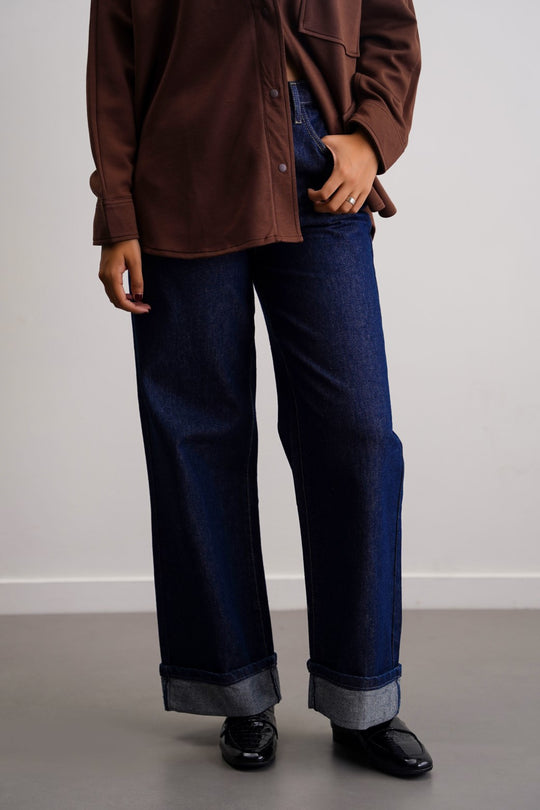DARK BLUE FOLD UP STRAIGHT JEANS