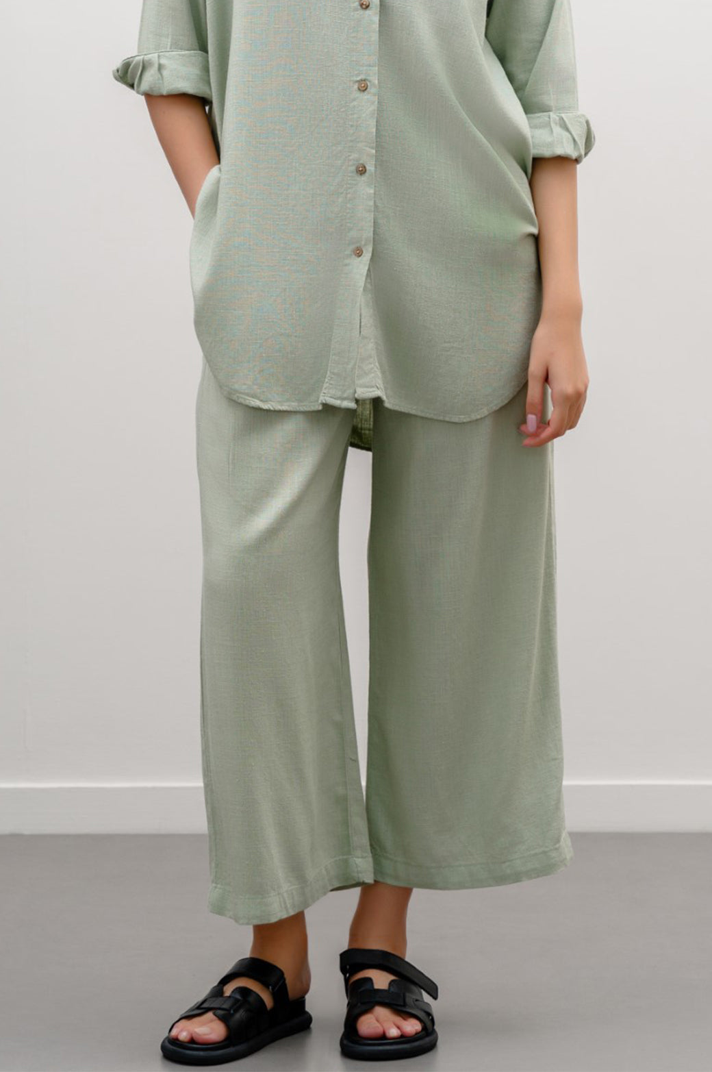 MATCHA GREEN WIDE ANKLE PANTS