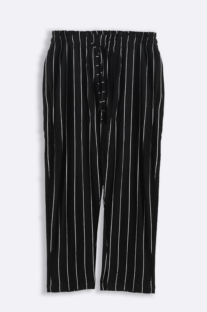 BLACK STRIPED PAPER BAG PANTS