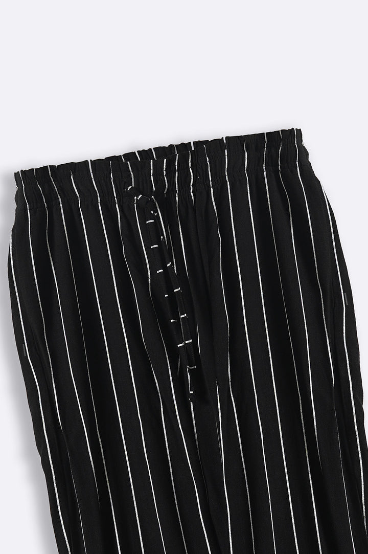 BLACK STRIPED PAPER BAG PANTS