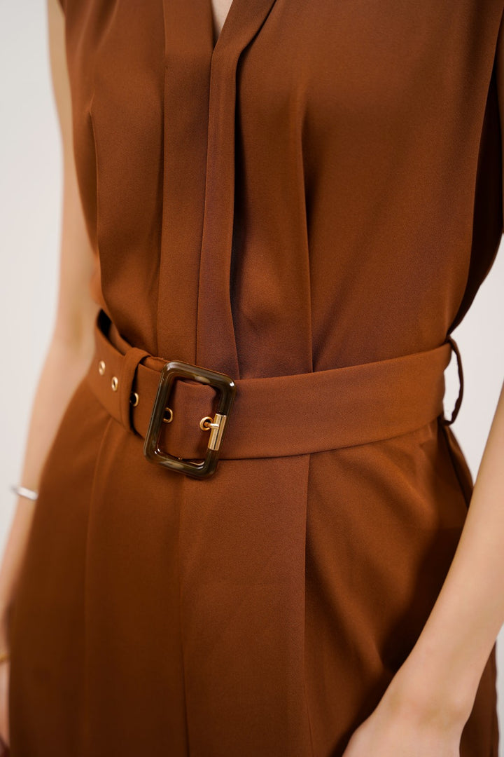 BROWN BELTED JUMPSUIT