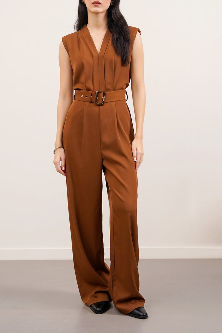 BROWN BELTED JUMPSUIT