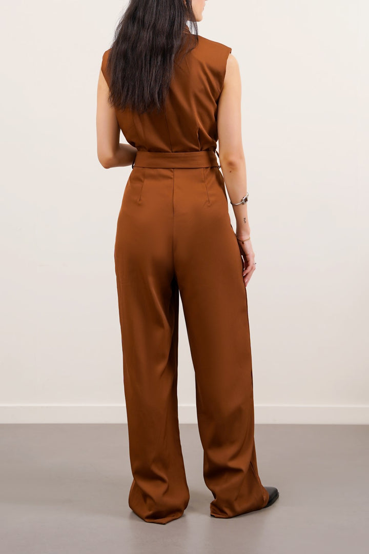 BROWN BELTED JUMPSUIT