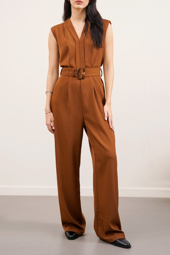 BROWN BELTED JUMPSUIT