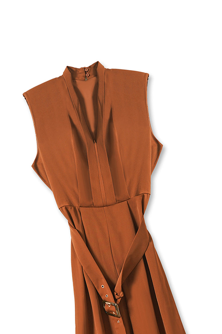 BROWN BELTED JUMPSUIT