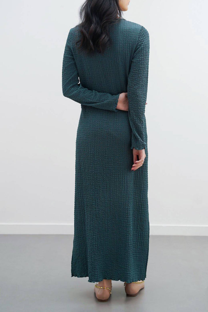 GREEN CREASED LONG DRESS