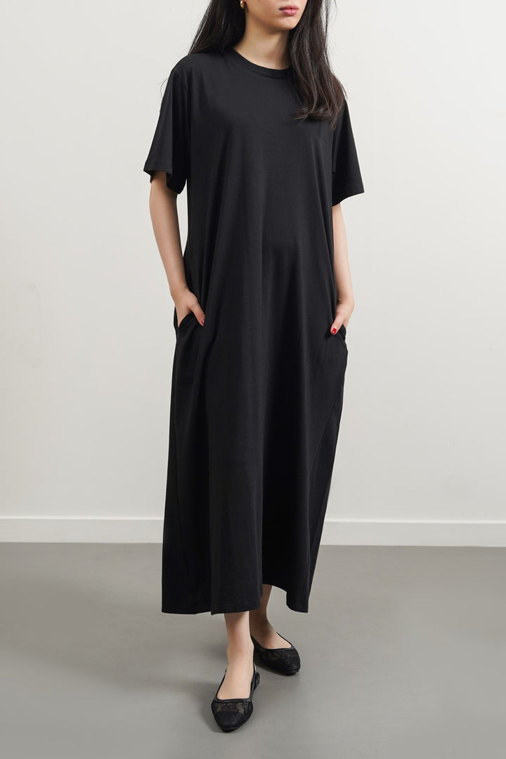 BLACK LONG A-LINE DRESS